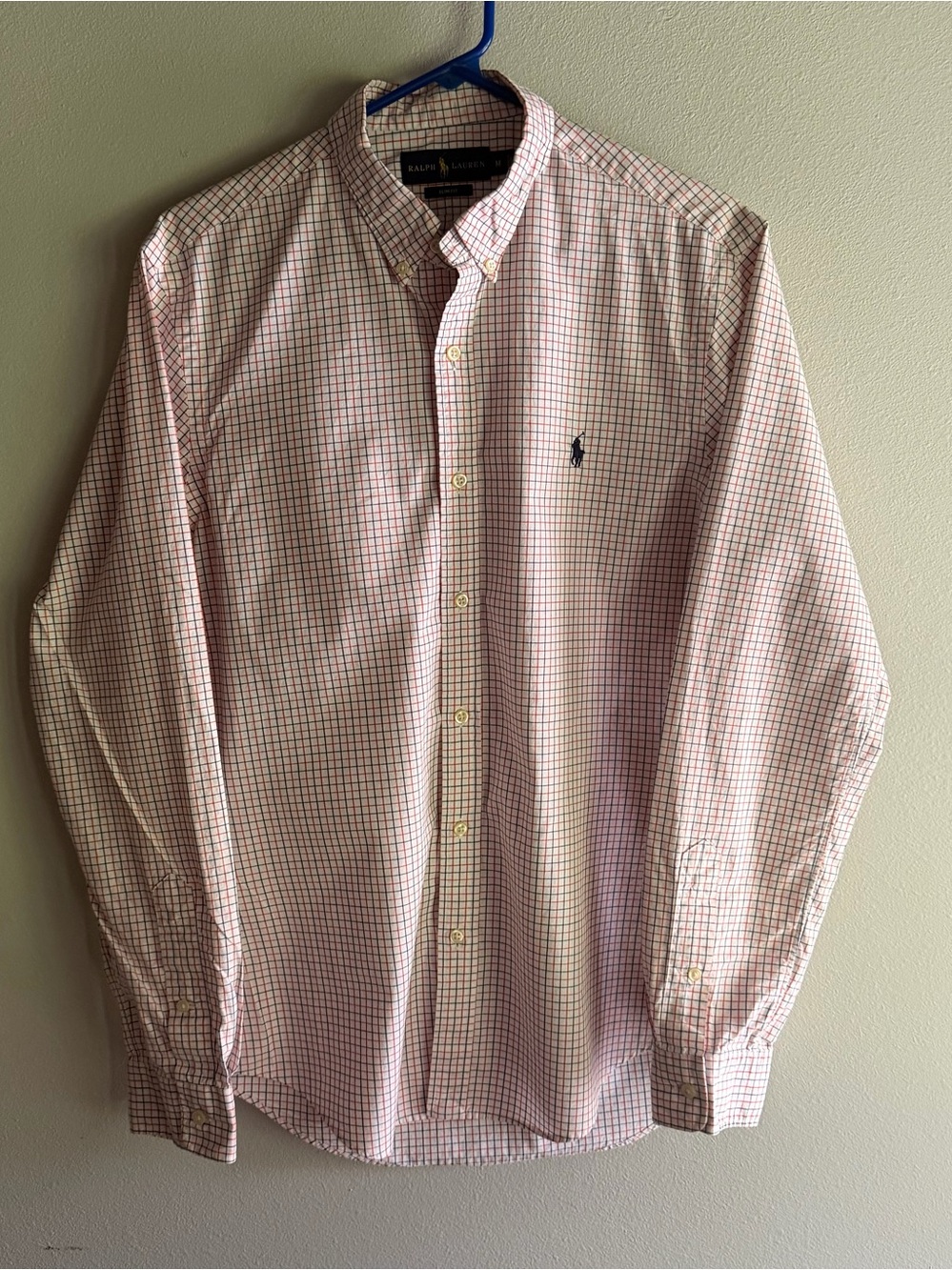 Ralph Lauren Red & White Micro-Check Button-Down Shirt slim fit size M